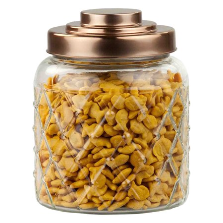 HOME BASICS Small 26 Lt Textured Glass Jar With Gleaming Copper Top GJ44500